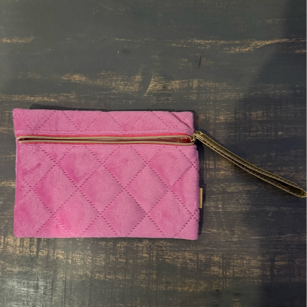 Pink Velvet Clutch with Gold Wristlet